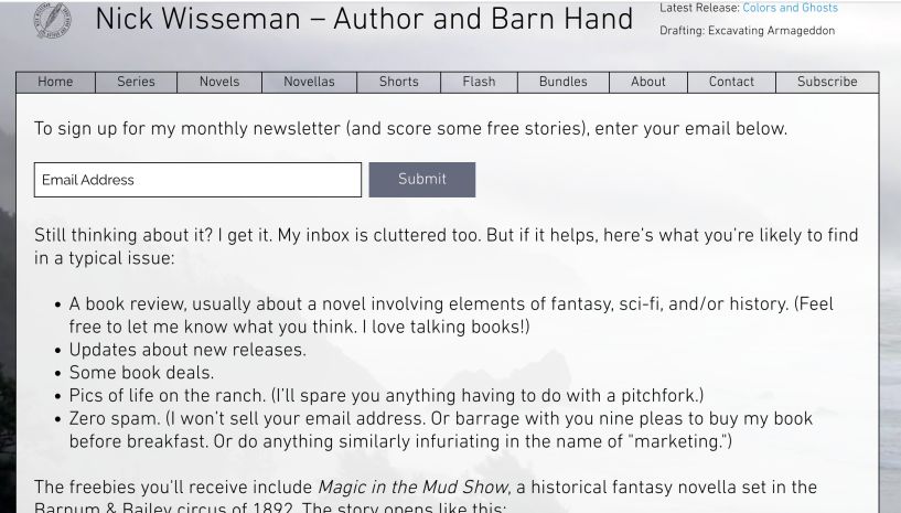 A reader magnet of fantasy writer Nick Wisseman