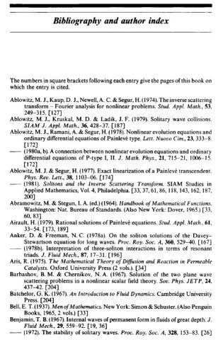 A list of bibliographical and author entries in black writing on a white background, which forms the index to a book.