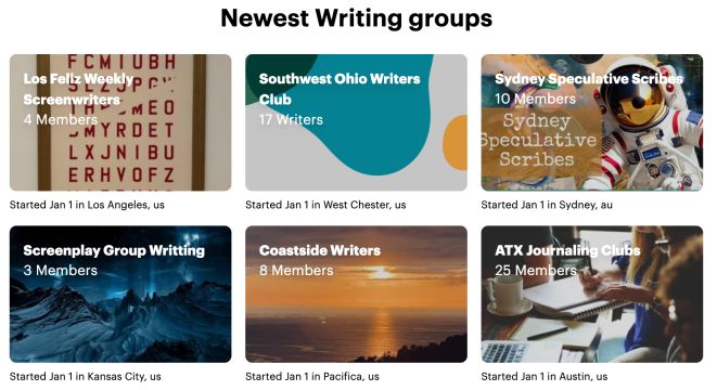 Newest writing groups on Meetup.com