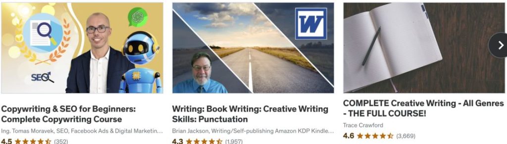 Udemy.com writing courses and masterclasses