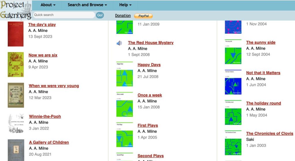 Public domain books 2023 by A. A. Milne at Project Gutenberg