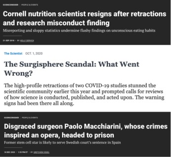 Research misconduct headlines highlighting the importance of ethics in research.